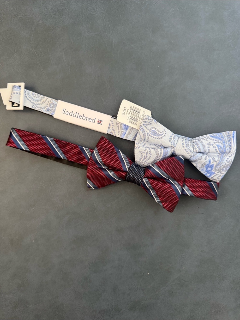 Saddlebred Light Blue Paisley (NWT) and Maroon & Navy (LN) Pre-Tied Bow Tie